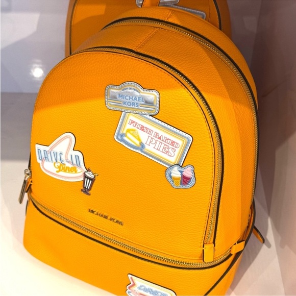 Michael Kors Rhea Medium Color-Block Signature Logo Backpack Pop Orange - Picture 8 of 9